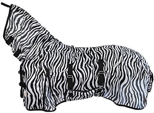 Marengos - Zebra-Fliegendecke mit Halsteil & Bauchlatz | robuste & atmungsaktive Ekzemerdecke | Schutz vor Insekten | extrem winddurchlässige Fliegendecke | Outdoor-Pferdedecke 115cm