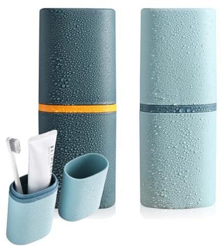 Yemiany Zahnbürsten Etui, 2 Stück Robuste Sturzsichere, Flaches Design Spart Platz, Kompakt Tragbar für Kinder und Erwachsene, Geeignet für Reisen (Dunkelblau+Hellblau)