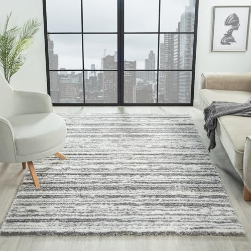 VIMODA Hochflor Langflor Teppich Modern Wohnzimmer Schlafzimmer Ultra Weich Muster, Farbe:Streifen-2, Maße:200x290 cm