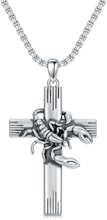 enjoylifecreative Skorpion Sternzeichen Halskette für Herren Damen 925 Sterling Silber Horoskop Scorpio Kreuz Anhänger Kette Geburtstag Astrologie Schmuck Geschenke für Männer Frauen
