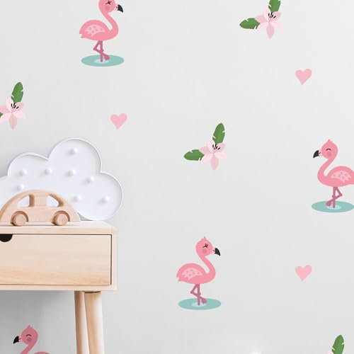 Klebekerlchen® | Wandtattoo Kinderzimmer Mädchen & Junge, Wandsticker selbstklebend, wiederverwendbare & rückstandsfreie Kinderzimmer Deko – Wandtattoo Flamingo Sticker (Set mit 23 Motiven)