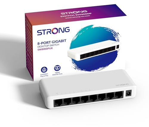 Strong 8 Port Gigabit Ethernet Switch, High-Speed LAN Splitter Hub | 10/100/1000 Mbps, Plug & Play, Energy-Saving, Silent Fanless Operation, Desktop or Wall-Mount for Home & Office Networks
