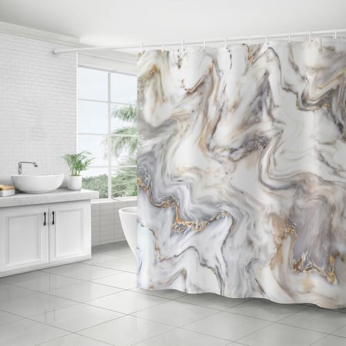 FAIRYGATE Duschvorhang Marmor Beige Duschvorhang Antischimmel Badewannenvorhang Steinmuster Badvorhang Wasserdicht Antibakteriell Shower Curtain für Dusche und Badewanne 180x180cm B8911