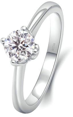 Stfery Weißgold Ring 585 Ehering Ringe für Frauen 0.3ct Rund Natürlicher Diamant Trauringe Damen