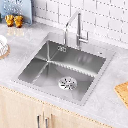 Sofetiy Spülbecken Küche 45x48cm, Spüle Edelstahl 304 Eckig inkl. Siphon, Waschbecken Küche für Unterschränke ab 45 cm Breite, Küchenspüle 1 becken Einbauspüle Edelstahlspüle