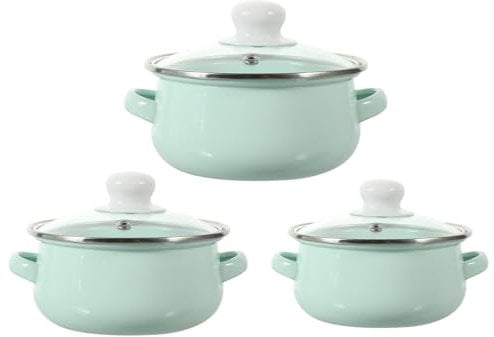 Juego de 3 ollas esmaltadas retro for cocinar guisos, frijoles, con tapa y asa, ollas for sopa gruesas vintage, ollas for cocina de inducción, ollas profundas esmaltadas, azul/129