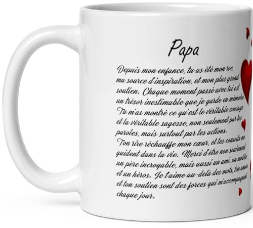 Mug papa amour - Tasse mon père je t'aime avec déclaration et coeurs - Mug papa tendresse tirade à offrir - Tasse idée cadeau fête anniversaire Noël céramique 325ml café thé chocolat petit déjeuner