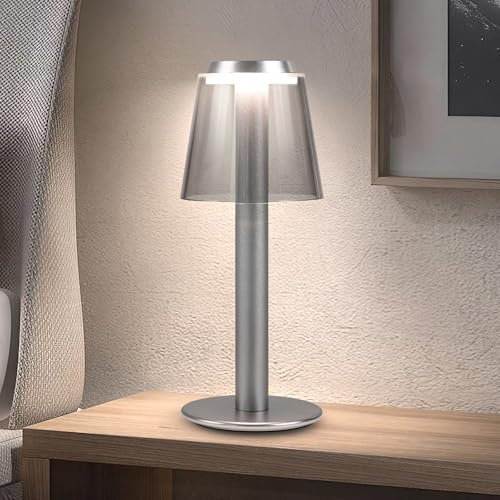 LED tischleuchte kabellos,tischlampe kabellos Touch dimmbar,Wiederaufladbarer Metall Tischlampe Akku Aufladbar,3 Dimmstufen mit Touch-Steuerung,für Schlafzimmer,Außenbereich, Terrasse, Restaurant.