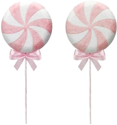 Pack of 2 Large Windmill Lollipop Ornaments - Christmas Peppermint Candy Picks for Themed Tree Topper Vase Filler Holiday Home Decorations, 42x18cm (Pink)