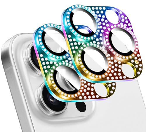 LucBuy 2 Pezzi Protezione per Obiettivo Fotocamera con Diamanti Lucidi per iPhone, Telefono Decorato con Strass 3D in Metallo, Cover Posteriore per Fotocamera per iPhone 12 Pro