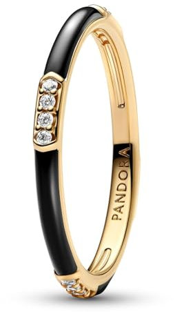 PANDORA Me Schwarze Emaille & Steine Ring aus Sterling Silber mit vergoldeter Metalllegierung und Zirkonia, Größe: 58, 163686C01-58