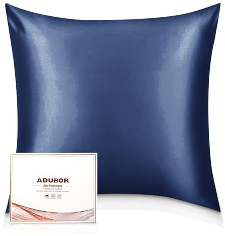 Adubor Seidenkissenbezug 80x80cm für Haar und Haut, mit verstecktem Reißverschluss, beide Seiten, 23 Momme Seide, Fadenzahl 900 (Marineblau, 1 Stück)