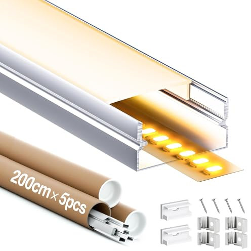 GEEKLUX LED Profil in U-Form und Led Kanalleiste 2m 5 Stück, led Schiene aus Eloxiertem Aluminium, Aluprofil für Led Streifen bis 17mm, Diffusor für Gleichmäßige Lichtverteilung (SL01, 2M 5Stück)