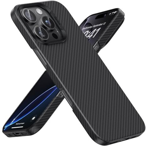 BENKS ArmorAir Hülle für iPhone 16 Pro Kompatibel mit Magsafe, Ultraschlanke & Leichte iPhone 16 Pro Handyhülle, Aus Dupont Kevlar 600D Aramidfaser Gefertigt, Minimalistisches Design in Schwarz