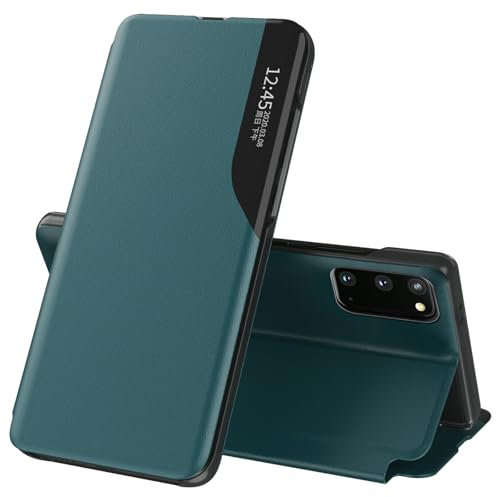 Handyhülle für Samsung Galaxy S20 Hülle Clear View Klappbar Leder Flip Hülle Galaxy S20 Case mit Ständer 360 Stoßfest Und Kratzfest Klapphülle Schutzhülle für Samsung S20 5G Cover (Grün)