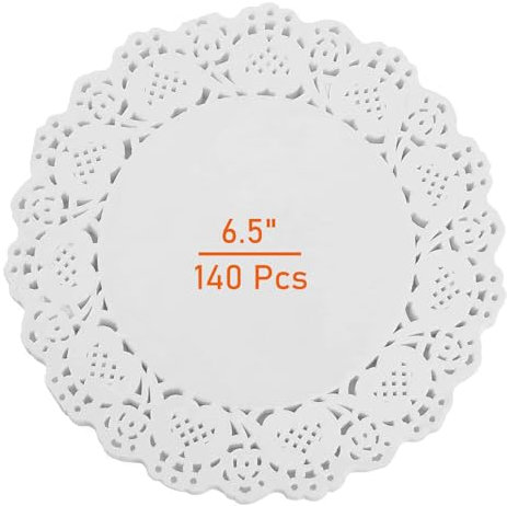 Lahviuu Napperon Papier Dentelle 140 Pcs Napperons en Papier Rond Décoratif Blanc Gâteau Emballage Tampon Jetable sous-Verres pour Desserts Collations Décorations de Mariage et Vaisselle 16.5x16.5 cm