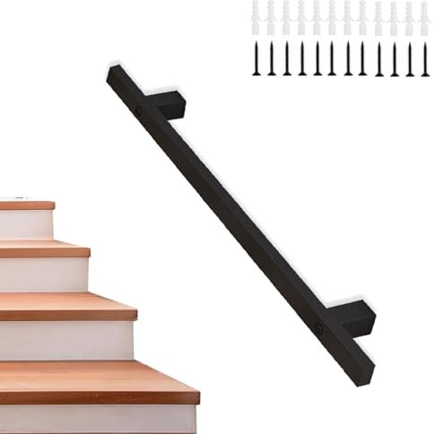 Schwarzes industrielles Eisenhandgeländer für Treppen, Wandtreppen-Handlauf-Stützgriff für Innentreppen und Außendecks, Sicherheitshaltegriff für Treppengeländer aus Metall, Balustrade (1 Fu