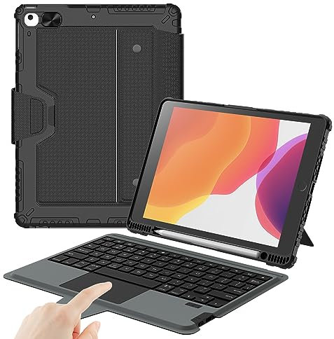 Nillkin iPad 9th Generation (10.2, 2021) Case with Detachable Keyboard, Magic Trackpad, 7-Colors Backlit, Adjustable Stand, Rugged Keyboard Case with Camera Cover for iPad 9th/8th/7th Gen, Black