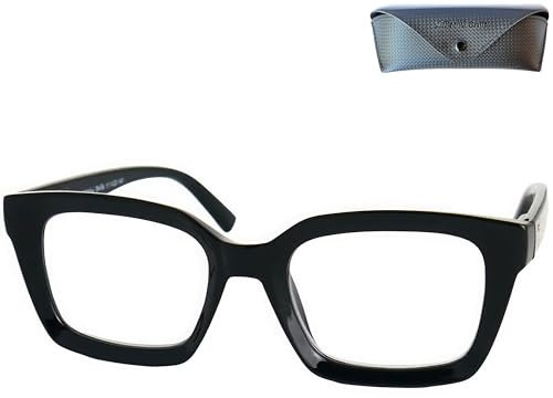 Vintage Lesebrille Dicker Rahmen Quadratisch und großen Gläsern, Gratis Etui, Oversize Kunststoff Brillengestell mit Federscharnier, Lesehilfe Damen +2.5 Dioptrien