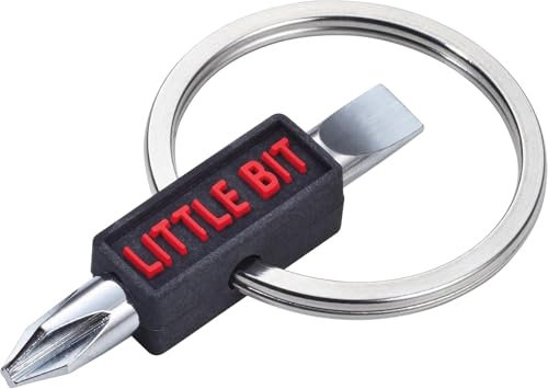 TROIKA LITTLE BIT Schlüsselanhänger mit Doppelbit, Kreuz-/Schlitzschraubenzieher, Silikon-Griff, Silber/Schwarz/Rot