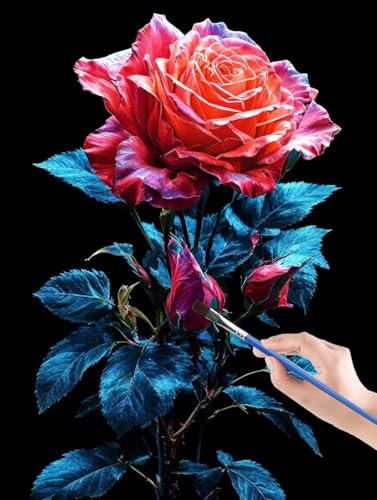 Flower Malen Nach Zahlen Kinder, Paint By Numbers Rose, DIY Malen Nach Zahlen Erwachsene Handgemalt Ölgemälde für Home Decor, für Jungen Und Mädchen Im Alter Von 5–6–7–9–10 Jahren 40 x 50 cm J8-2