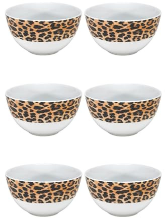 Home4You Müslischalen 6er Set - Weiß - Braun - Schwarz - Porzellan - Ø 14 cm - Leopardenmuster