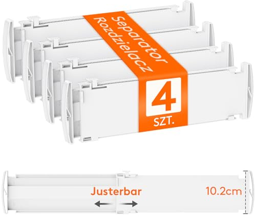 Lifewit 4er Schubladentrenner Verstellbar für Innenlänge 35–56cm&Höhe>10cm | Kunststoff Schubladen Organizer Ordnungssystem für Küche Kleiderschrank Schreibtisch Kommode Büro, Flexibel, Rutschfest, Weiß