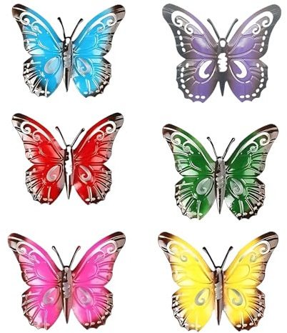 EujRcf 6 Pcs Garden Butterfly Ornaments, Metal Butterfly Garden Ornament, Metal Butterfly for Outside Garden Shed Fences Yard Decorations Wall Hanging Art Deco