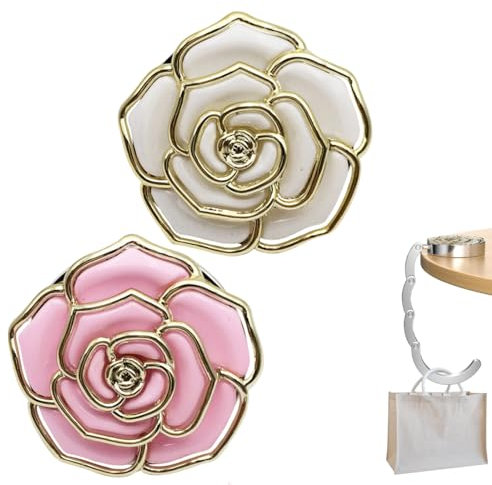 2 ganci per borsa pieghevoli a forma di rosa, in alluminio, antiscivolo e antigraffio, per tasche, ganci per borse, ganci per borse, portaborse
