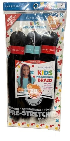 Impression Kids Pre-Stretched Braiding Hair, 28/14 inches Length, Knotless Style, Value Pack 3 in 1 / color 2