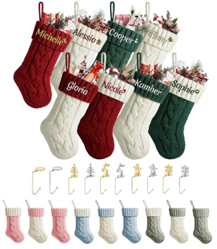 papasgix Weihnachtsstrumpf Personalisiert mit Name Nikolausstrumpf 46cm große gestrickte Weihnachtssocken Icon Christmas Stockings Haken Weihnachtsdeko (Bunt Mini, 1PC)