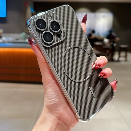 FIFTHAVE Hülle für iPhone 15 Pro Kompatibel mit Magsafe,Magnetisch Handyhülle für iPhone 15 Pro Kohlefaser Design Case Dünne Schutzhülle Robust Stoßfest PC Carbon Textur Slim Cover Grau
