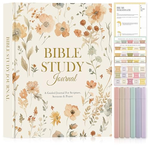 Lanpn Bible Study Journal Geschenke für Frauen, Bibel Studien Gebetstagebuch mit Textmarker & Aufklebern, Christliche Kirchennotizen Biblische Andachtsnotizbuch, Englisch