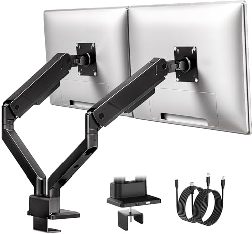 monTEK Dual Monitor Arm for 17 to 35 Inch Screens | Tilt, Swivel and Rotation, Holds 16 kg, VESA 75/100mm, USB Port, Cable Management