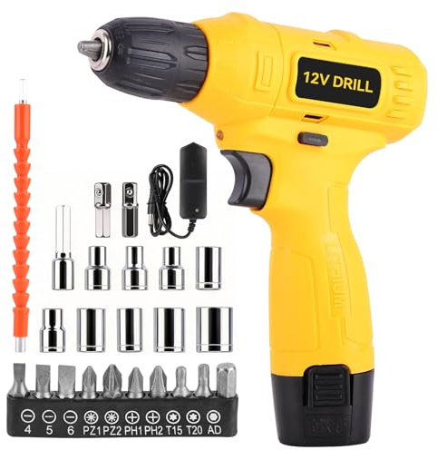 Electric Screwdriver Cordless: 12V Portable Cordless Driver Set with 23 Accessories, LED Light and Rear Flashlight, USB Cable and Storage Box