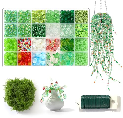 1830 Pcs Crystal Glass Beads Kit for Succulent Suncatcher Making, Forever Plant Green Beads & Wire for Succulent Plant Making and DIY Crafts Creative Gift for Mothers, Women, Plants Lovers, Home Decor