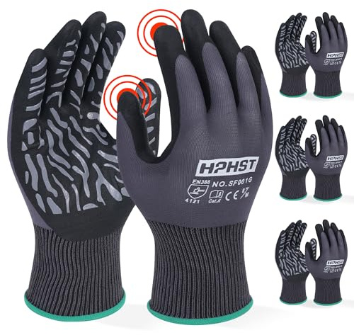 HPHST Arbeitshandschuhe, SF001G Nitril beschichtet Leicht Ölbestandig, Nahtlose Strick Nylon Schutzshandschuhe für Arbeit, Auto, Lager (Greu 3 Paar, 10/XL)
