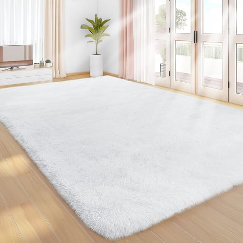 Treeboy Hochflor Teppiche Weiß Teppich Wohnzimmer 200x300 Große Waschbar | Wohnzimmerteppich Flauschiger Teppich Waschbar Anti-Rutsch Extra Große Carpet Teppichen für Schlafzimmer Kinderzimmer