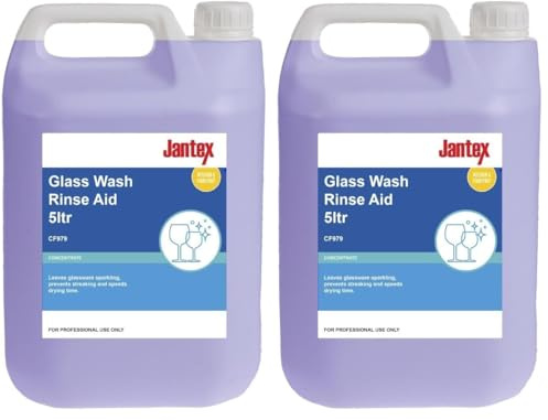 Jantex Commercial Glasswasher Rinse Aid Concentrate 5 Litre, Blue, Commercial Use Rinse Aid, Low Foaming, Suitable for use in Cabinet Glass Washers, CF979 (Pack of 2)