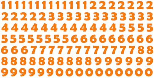 Klebeziffern 1 cm – 119 Ziffern aus Vinyl – selbstklebend, wetterfest & UV-beständig – Zahlensticker für Beschriftung, Organisation, Schule, Haushalt, Büro, DIY (Orange)