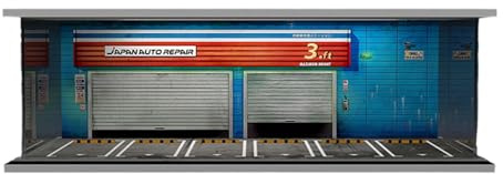 MagiDeal Garage à voitures à l'échelle 1:64 avec présentoir LED pour véhicules de collection et figurines, Atelier de Réparation Automobile