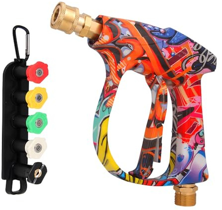 CLIUNT High Pressure Washer Gun, Short Jet Wash Gun with 5 Water Nozzle Tip, M22 14MM Fitting Hose Connector, 1/4'' Quick Connector for Karcher K1-K7 Pressure Washer