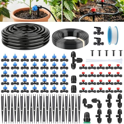 Forever Speed Riego Automático 101Pcs Sistema de Riego Jardín [15M + 15M Tubos de Riego], Kit Riego Por Goteo con Presión Equilibrada para Jardines, Invernaderos, Paisajismo, Terrazas