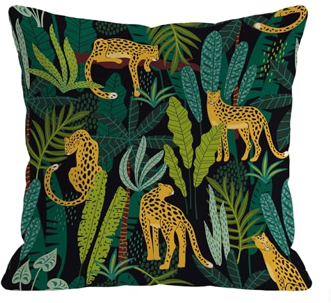 LASLEN Leopard Tropical Jungle Cushion Covers 45 x 45 cm Decorative Palm Tree Leaf Throw Pillow Covers Square Throw Pillow Case 18 x 18 Inch Pillowcases for Sofa Couch Bed Decor