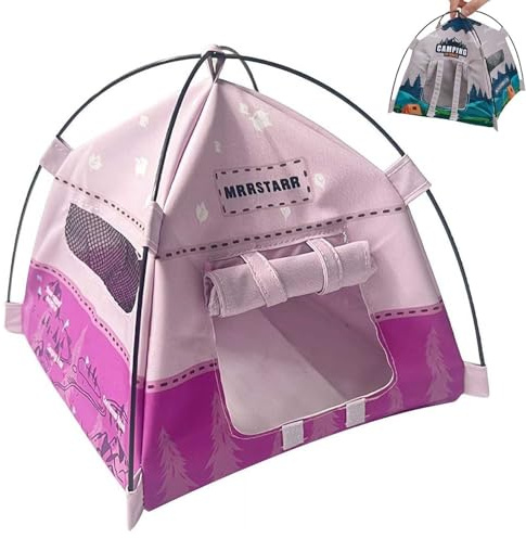 Modell Eines Spielzelts Im MaßStab 1:12,Miniaturzelt Modell Mit Tragbarem Design,Campingzelt Puppenhaus ZubehöR,FüR Kinder, Jungen,MäDchen,Haus,Garten Im Freien (Rosa, 17 * 17 * 16cm)