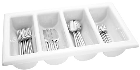 GRÄWE Besteckkasten mit 4 Fächern, Kunststoff weiß, Besteckeinsatz für Küche und Gastronomie, robuster Besteckorganizer für Messer Gabeln Löffel, pflegeleicht und langlebig, Besteckaufbewahrung