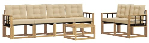 vidaXL Outdoor-Sofagarnitur mit Kissen 7 pcs Weiß und Beige, Gartenmöbel, modernes Outdoor-Sofa, Robustes Terrassenset, Bequeme Sitzgelegenheit für deinen Außenbereich