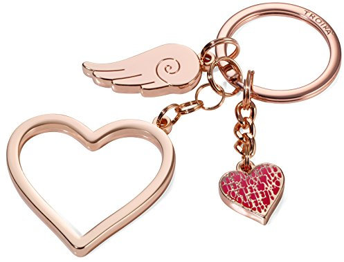 Troika Schlüsselanhänger mit 3 Anhängern, Herz (groß), Herz(klein), Flügel, Metallguss/Emaille, glänzend, Blush Gold