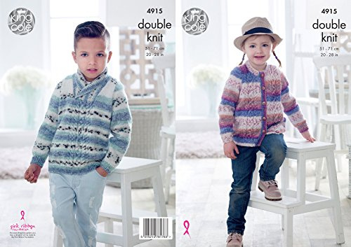 King Cole Childrens Double Knitting Pattern Boys Girls Cable Knit Sweater & Cardigan (4915)