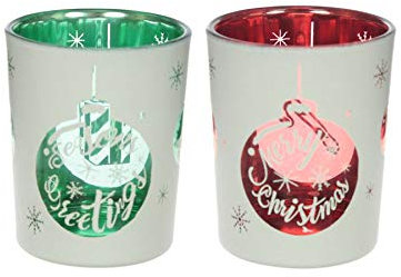 Glas Teelichthalter im 2er Set Weihnachtskugeln